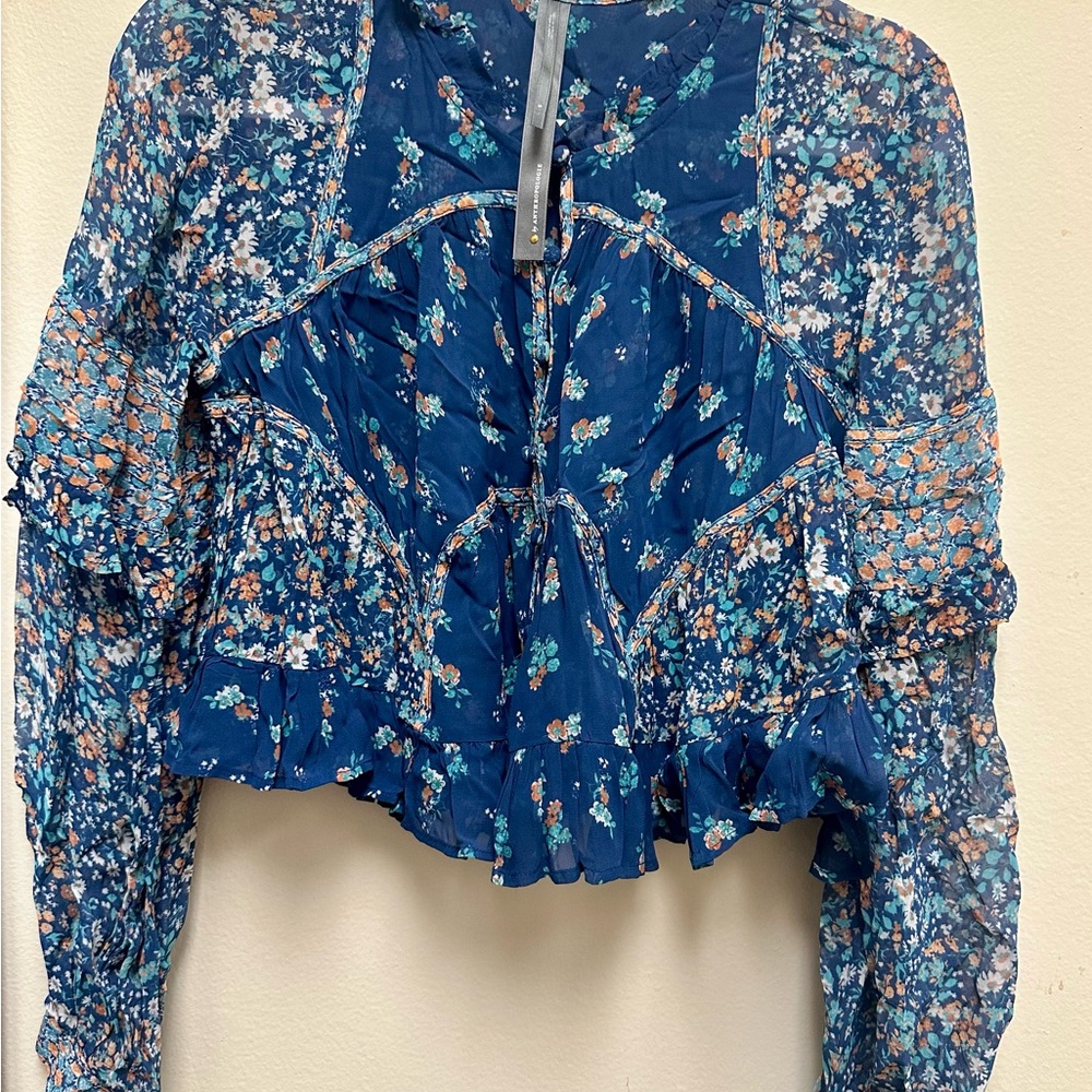 Anthropologie Blue Floral Blouse